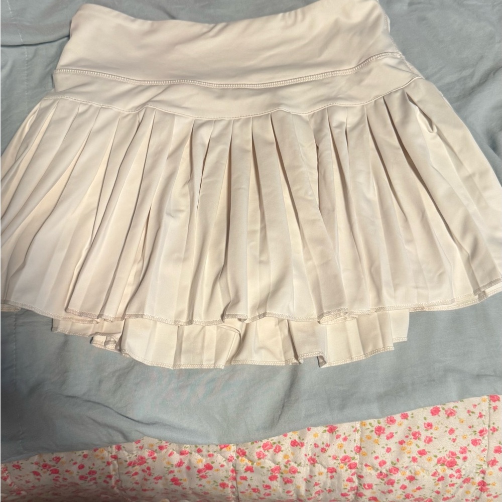Light Cream Pleated Skater Skirt with Flattering Waistband